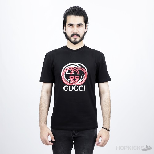 Gucci Red White Logo Black T-Shirt