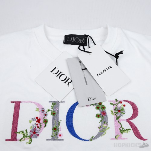 Dior Flowers Embroidered T-Shirt White