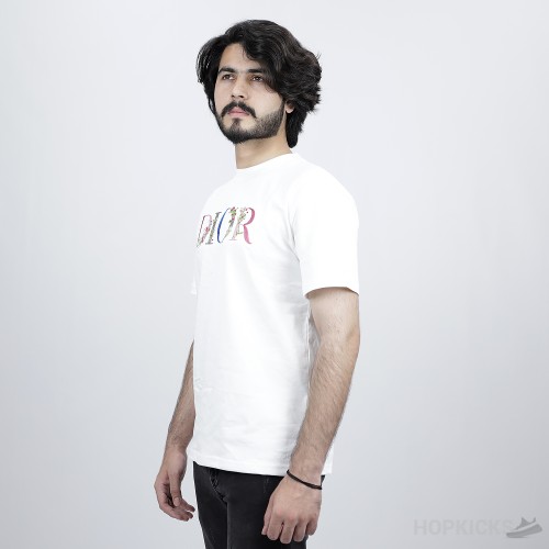 Dior Flowers Embroidered T-Shirt White