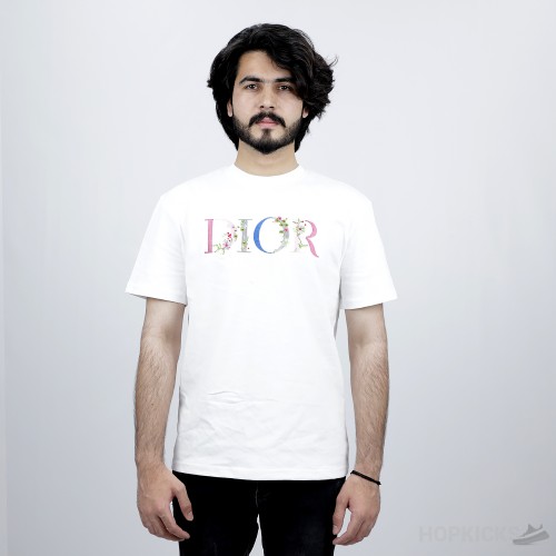 Dior Flowers Embroidered T-Shirt White