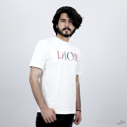 Dior Flowers Embroidered T-Shirt White