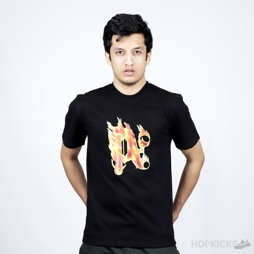 Palm Angels Logo on Fire Black T-Shirt