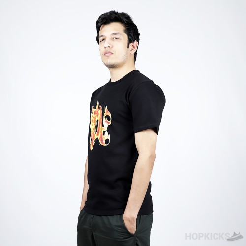 Palm Angels Logo on Fire Black T-Shirt
