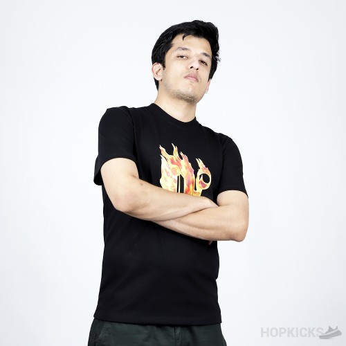 Palm Angels Logo on Fire Black T-Shirt