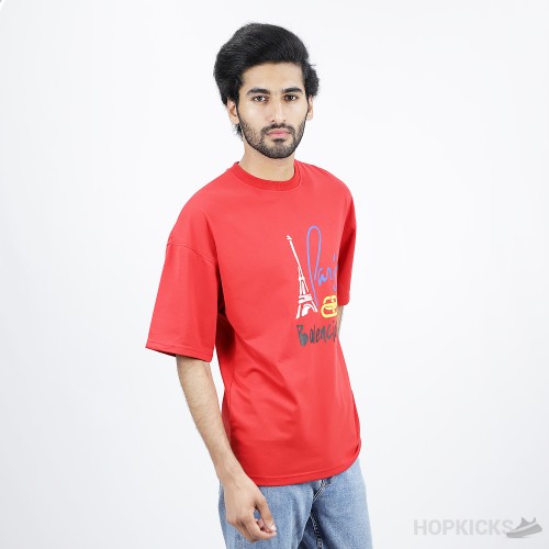 Balenciaga Paris Print Logo Red T-Shirt