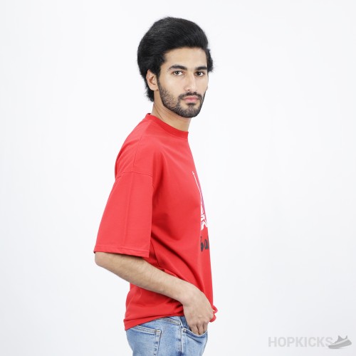 Balenciaga Paris Print Logo Red T-Shirt