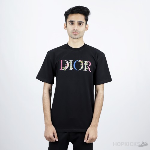DIOR Flowers Embroidered T-Shirt Black