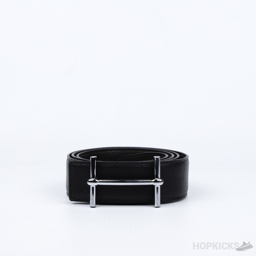 Hermes Silver H black Belt