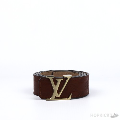 LV Golden Buckle Brown Square Pattern Belt