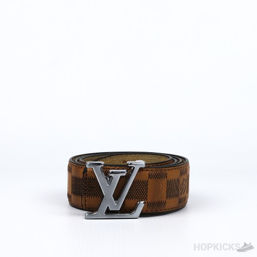 LV Silver Brown Square Pattern Belt