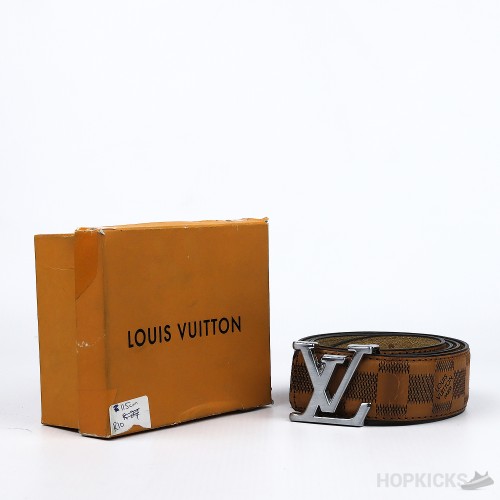 LV Silver Brown Square Pattern Belt