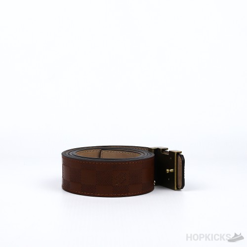 LV Golden Buckle Brown Square Pattern Belt