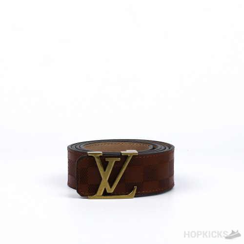 LV Golden Buckle Brown Square Pattern Belt