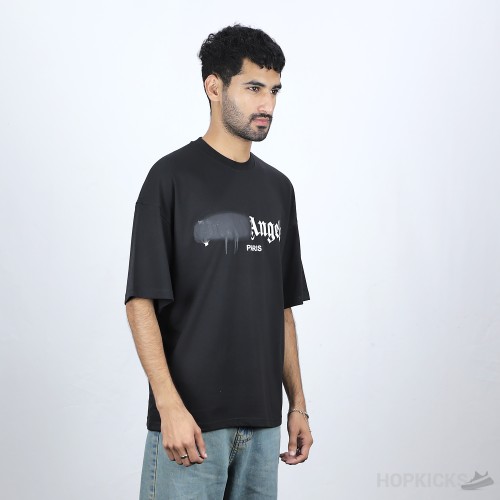 Palm Angels Black Cotton Sprayed Logo Printed Crew Neck T-Shirt (Economy Batch)