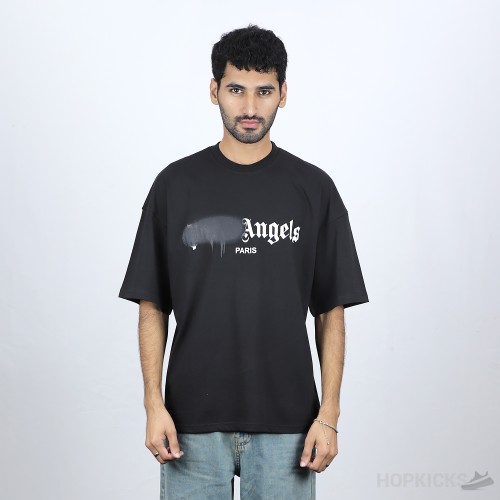 Palm Angels Black Cotton Sprayed Logo Printed Crew Neck T-Shirt (Economy Batch)