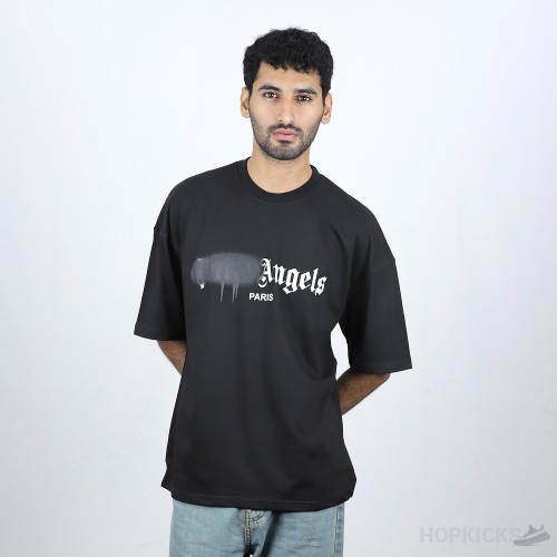 Palm Angels Black Cotton Sprayed Logo Printed Crew Neck T-Shirt (Economy Batch)