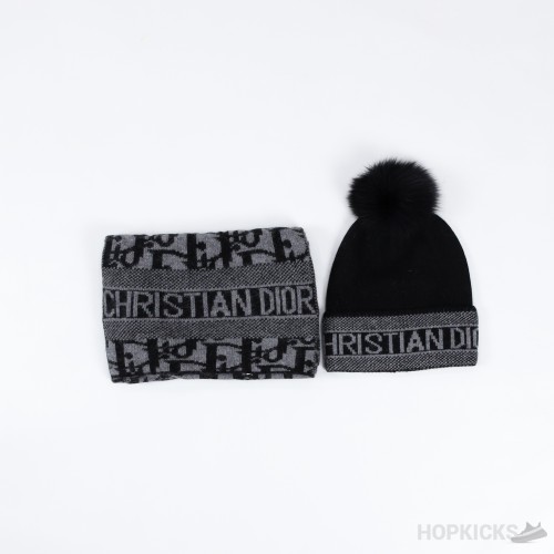 Dior Hat, Scarf Set Black and Grey