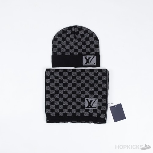 Louis Vuitton Hat, Scarf Set Black and Grey