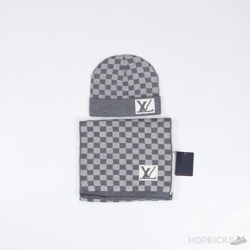 Louis Vuitton Hat, Scarf Set White and Grey