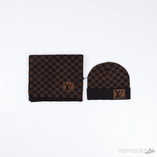 Louis Vuitton Hat, Scarf Set Black and Brown