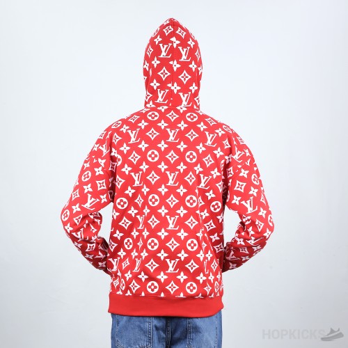 Louis Vuitton X Supreme Red Monogram Cotton Box Logo Hoodie (Economy Batch)