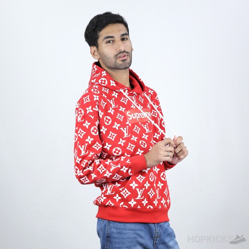 Louis Vuitton X Supreme Red Monogram Cotton Box Logo Hoodie (Economy Batch)