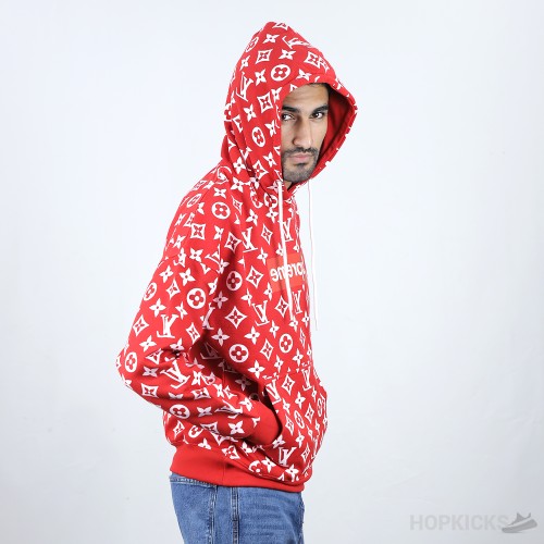 Louis Vuitton X Supreme Red Monogram Cotton Box Logo Hoodie (Economy Batch)