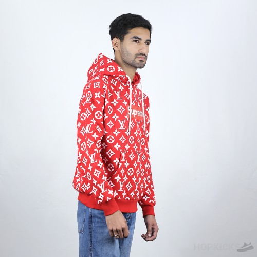 Louis Vuitton X Supreme Red Monogram Cotton Box Logo Hoodie (Economy Batch)