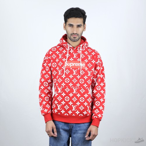 Louis Vuitton X Supreme Red Monogram Cotton Box Logo Hoodie (Economy Batch)