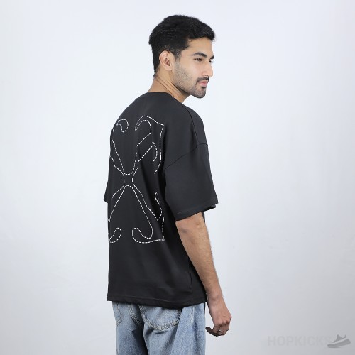 Off-White Crew Neck T-Shirt With Back Arrow Embroidery (Economy Batch)