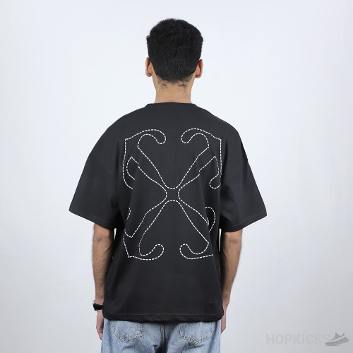 Off-White Crew Neck T-Shirt With Back Arrow Embroidery (Economy Batch)