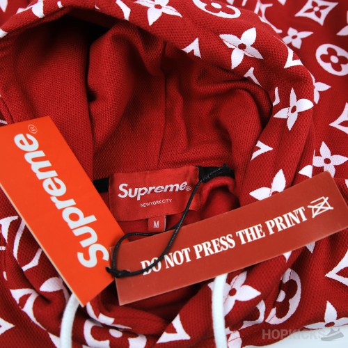 Louis Vuitton X Supreme Red Monogram Cotton Box Logo Hoodie (Economy Batch)