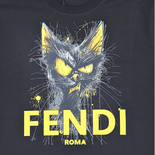 Fendi Angry Cat Printed Black T-Shirt (Imported Premium Finish)