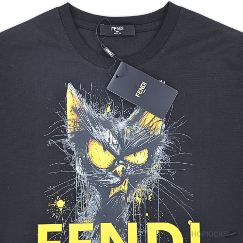 Fendi Angry Cat Printed Black T-Shirt (Imported Premium Finish)
