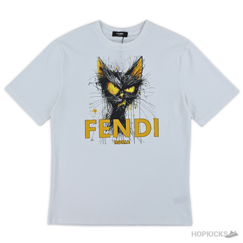 Fendi Angry Cat Printed White T-Shirt (Imported Premium Finish)