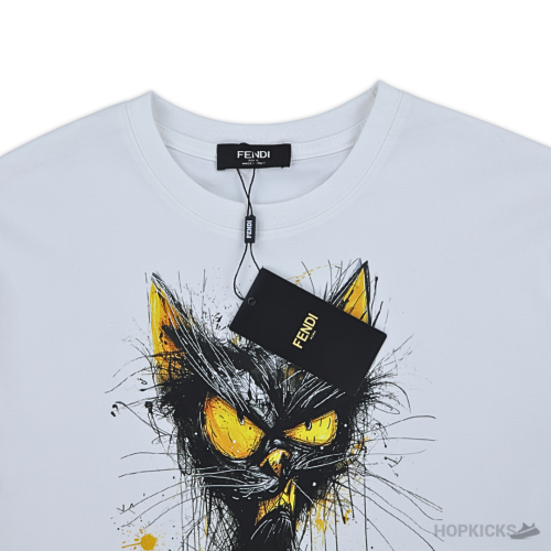 Fendi Angry Cat Printed White T-Shirt (Imported Premium Finish)