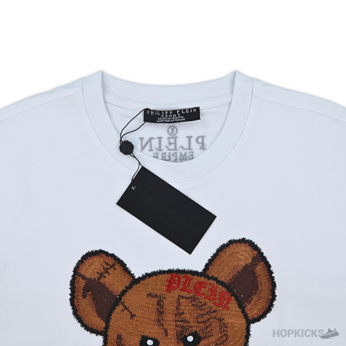 Plein Embroidered Teddy White T-Shirt (Imported Premium Finish)
