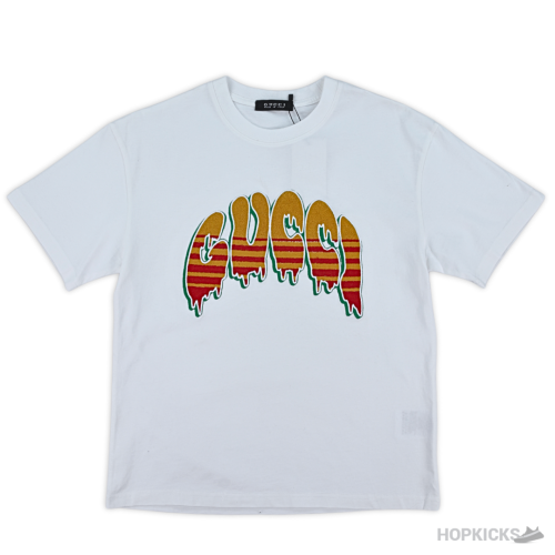 Gucci Dripping Logo Embroidered White T-Shirt (Imported Premium Finish)