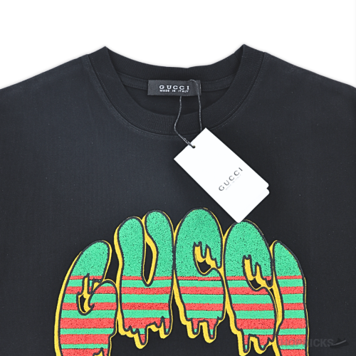 Gucci Dripping Logo Embroidered Black T-Shirt (Imported Premium Finish)