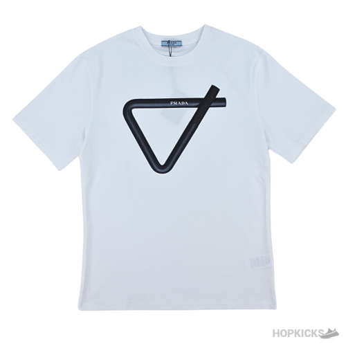 Prada Strip Triangle Printed White T-Shirts (Imported Premium Finish)