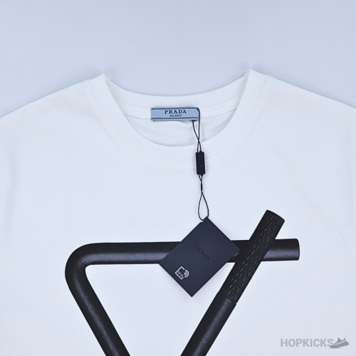 Prada Strip Triangle Printed White T-Shirts (Imported Premium Finish)