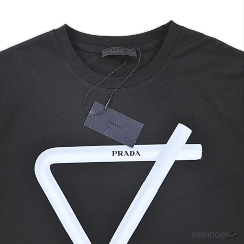 Prada Strip Triangle Printed Black T-Shirts (Imported Premium Finish)