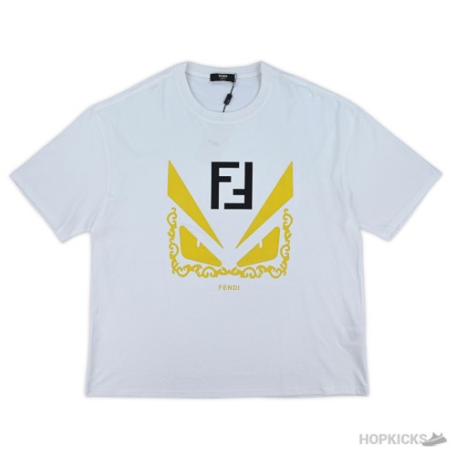 Fendi FF Yellow Eyes Printed White T-Shirt (Imported Premium Finish)