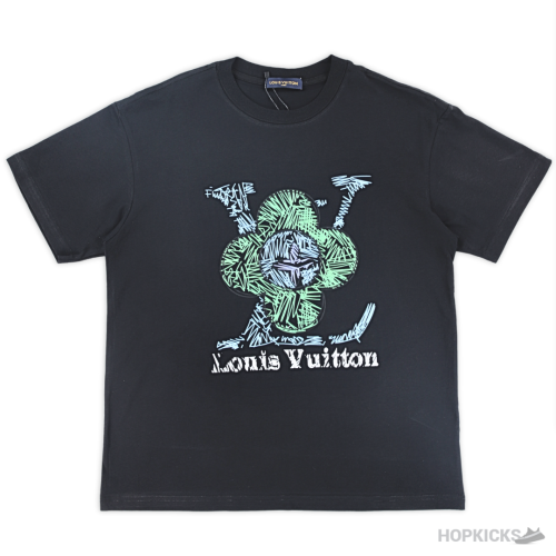 LV Flower Printed Black T-shirt (Imported Premium Finish)