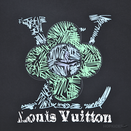 LV Flower Printed Black T-shirt (Imported Premium Finish)