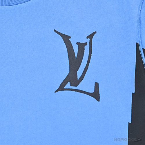 Lv Logo Printed Blue Black T-Shirt (Imported Premium Finish)