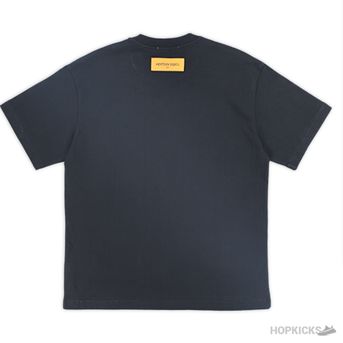 LV Logo, Flower & Star Printed Black T-Shirt (Imported Premium Finish)