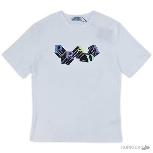 Prada Multi Dimensional Logo Printed White T-Shirt (Imported Premium Finish)