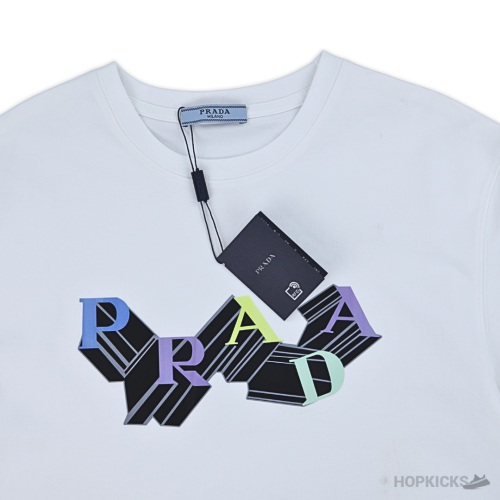 Prada Multi Dimensional Logo Printed White T-Shirt (Imported Premium Finish)