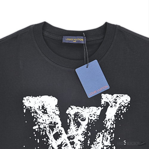 LV Splattered Logo Printed Black T-Shirt (Imported Premium Finish)